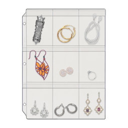 9-Pocket Clear Vinyl Binder Pages - Earrings & Rings - Top Load with Flaps - Made in USA
